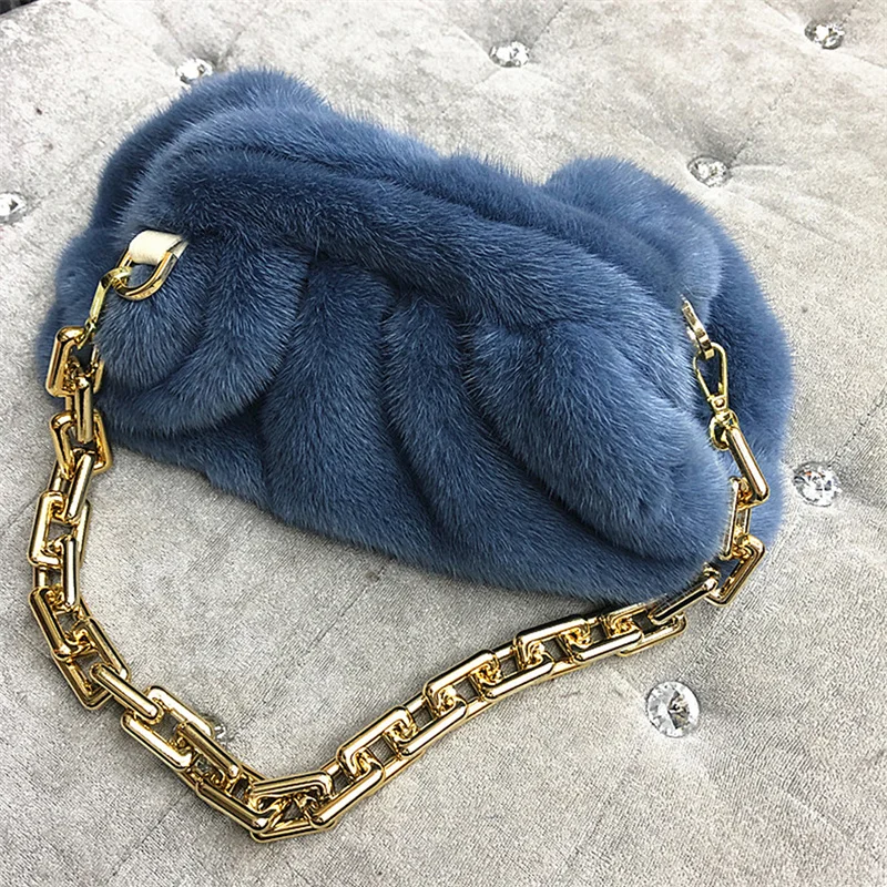 Women's Fur Dumpling Bag 2022 Luxury Warm Mink Fur Wrist Bag Women's Fashion Cloud Clutch Bag Lovely Women's Purse Banquet Bag