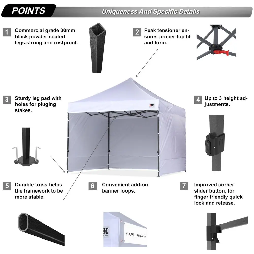 Heavy Duty Easy Pop up Canopy Tent with Sidewalls 10x10, White
