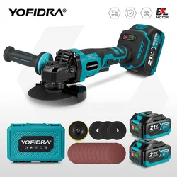 YOFIDRA 125MM Brushless Electric Angle Grinder 3000W 3Gears Polishing Cutting Machine Wood Power Tool For Makita 21V Battery Pin