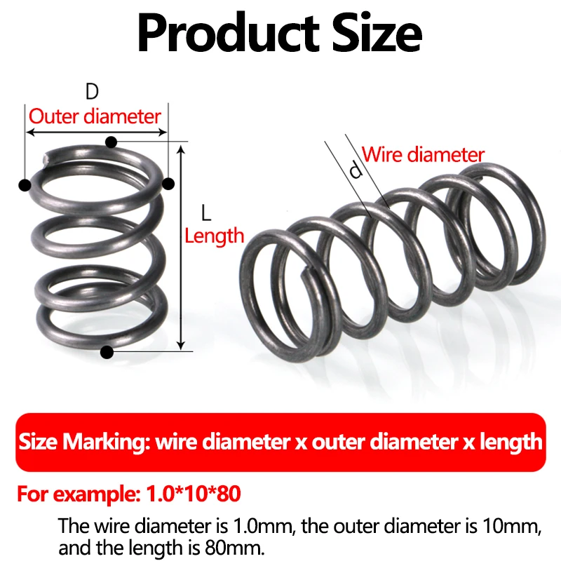 Cylindrical Helical Coil Compressed Backspring Shock Absorbing Pressure Return Compression Spring 65Mn Steel Wire Diameter 1.0mm