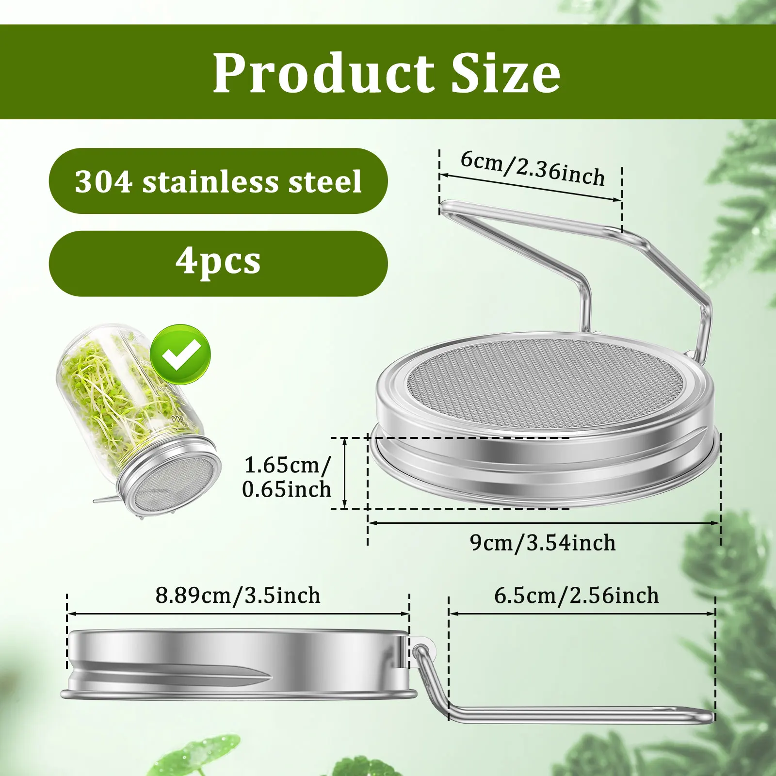 4 Pcs Sprouting Jar Lid 304 Stainless Steel Bean Sprouts Growing Lid Reusable Bean Sprouts Growing Lids for Broccoli and Alfalfa