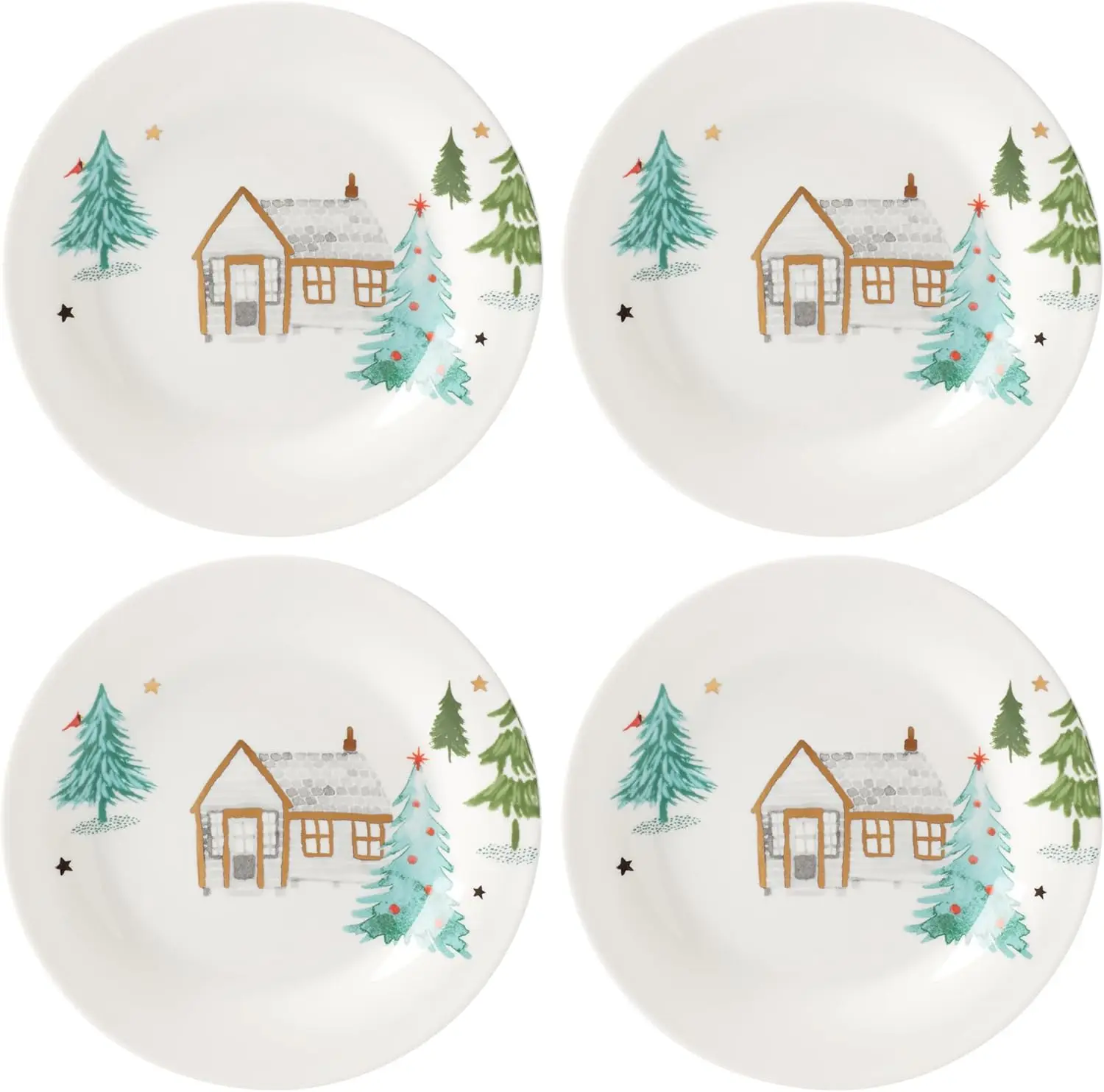 

890753 Balsam Lane 4-Piece Tidbit Plate Set, Christmas Drinkware, Holiday Hosting