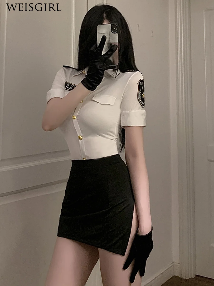 Sexy Cosplay Nightclub Performance Wear Clothes Female Secretary Outfit Elastic Stewardess Uniform Suit Female