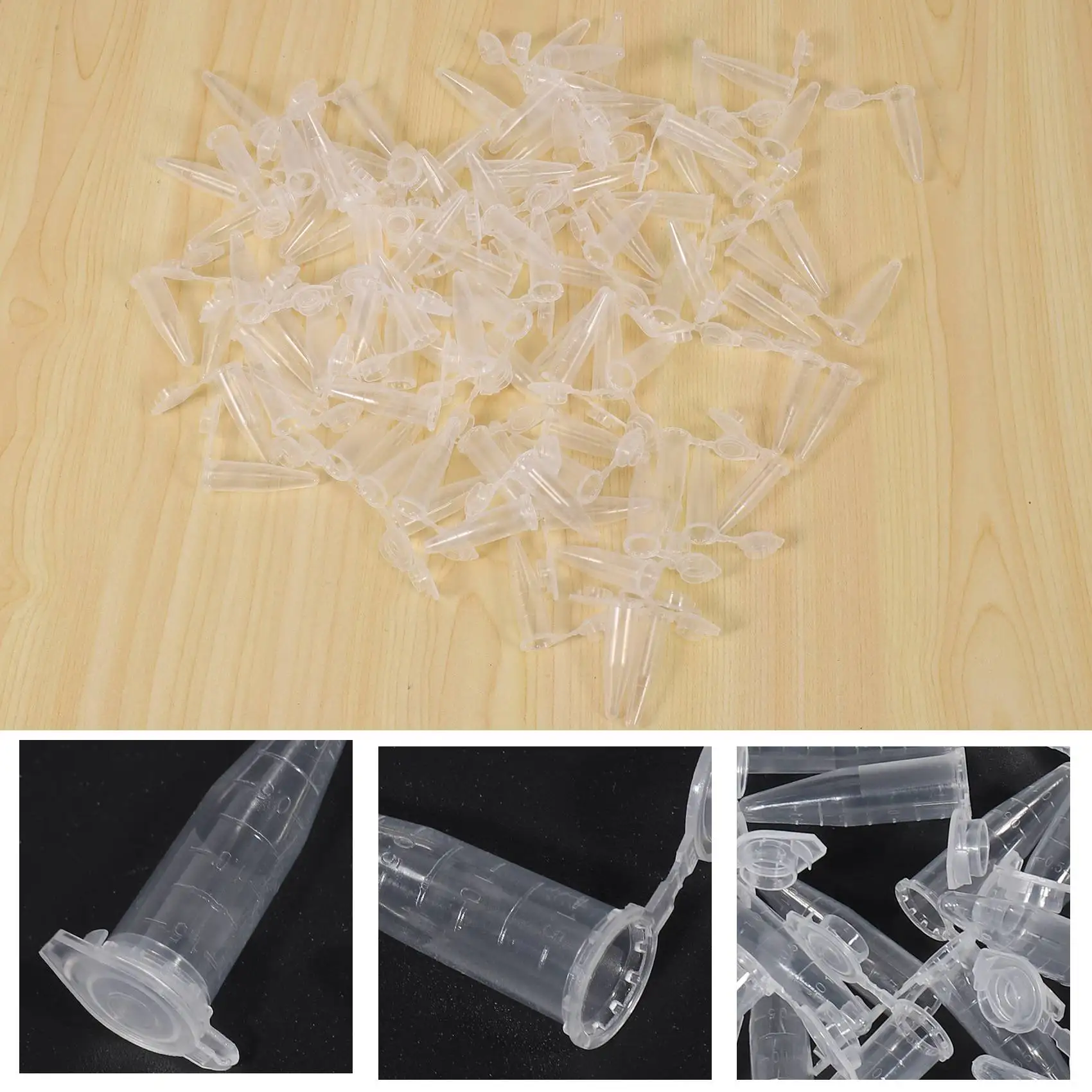 Y14A100PCS 1.5ml Lab Mini Plastic Test Tube Centrifuge Vial Snap Cap 42x11mm Clear