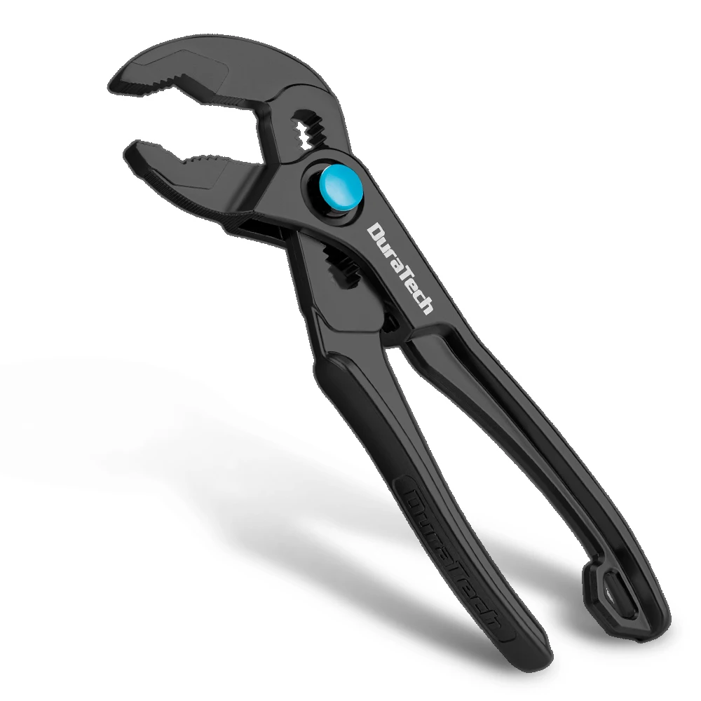 DURATECH Mini Water Pump Pliers 4-Inch Groove Joint Fast Adjustable 15-Position Push-Lock V-Jaw for Tight Spaces