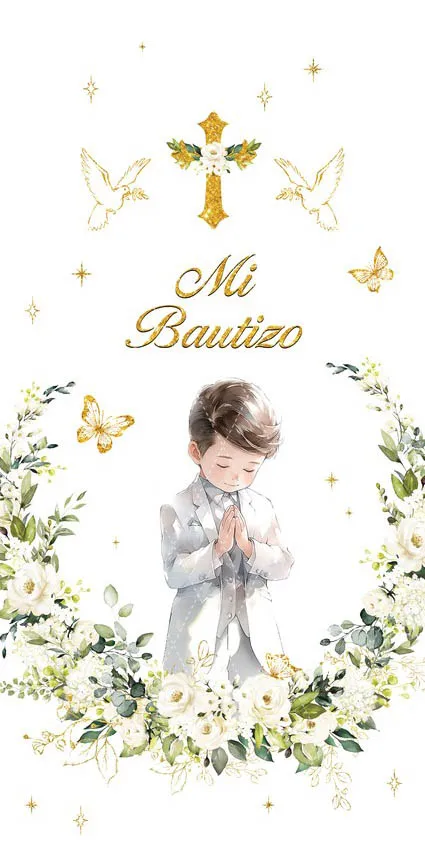 Mehofond Mi Bautizo قوس خلفية غطاء الذهب الصليب Mi Primera بالتواصل المعمودية صبي فتاة حمامة الوردية ديكور 2-الجانب فوتوزون