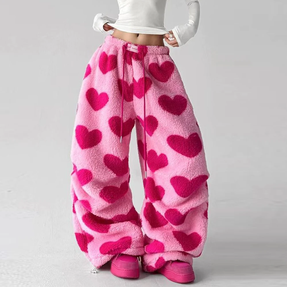 

2025 New Love Lamb Fleece Casual Sports Straight Pants Men's Retro High Waist Wide Leg Pants Slight Strech