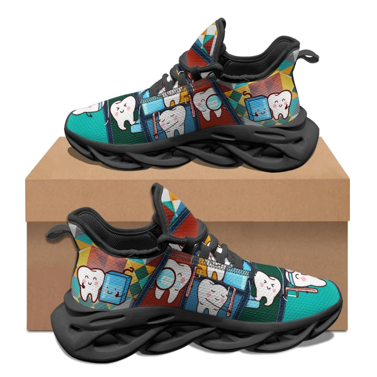 Kawaii Cartoon Teeth Protection Pattern Woman Autumn Winter Outdoor Work Sneakers Mesh Shock Footwear Absorbing Running Shoes