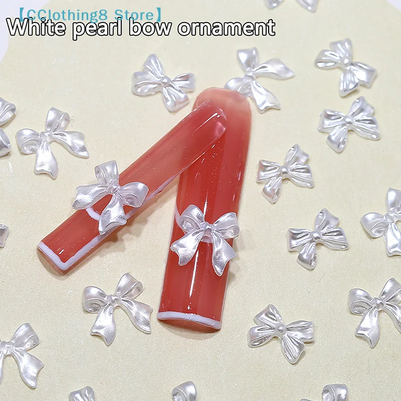 50Pcs White Ribbon Parts Ribbon Decorations For Nail Charms Flat Back Nail Figures Tie Resin For DIY Charms Manicure 【AliS8】