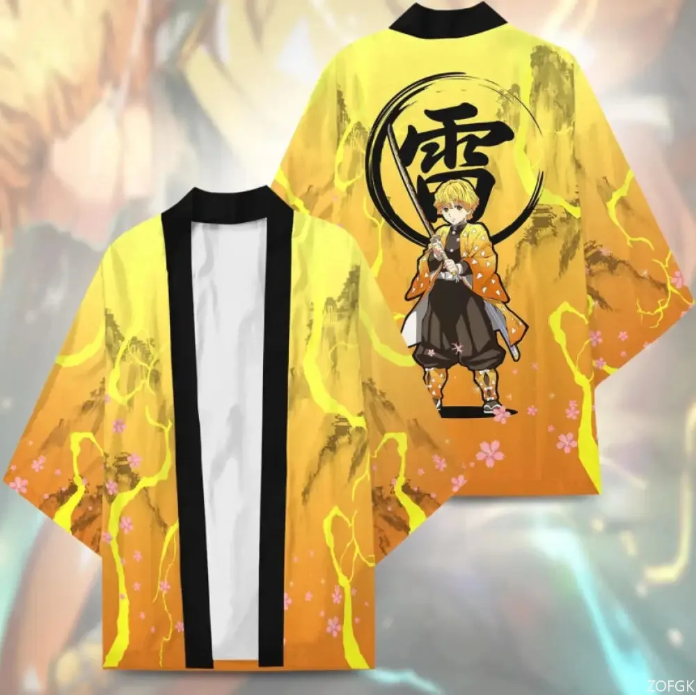 Demon Slayer Anime Peripheral Feather Weaving Kimono Coat Charcoal Jiro You Bean Same Style Seven Sleeve Cloak 3D Printing image 6