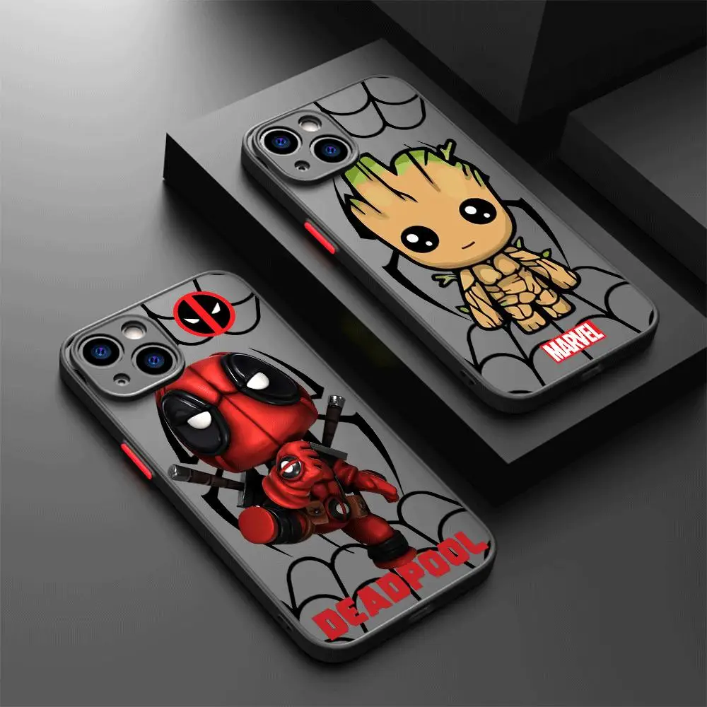 Marvel Deadpool Groot Phone Case for iPhone 11 15 Pro Max 7 8 Plus 11 Pro XS Max 14 13 Plus XR X 12 Mini Clear Cover