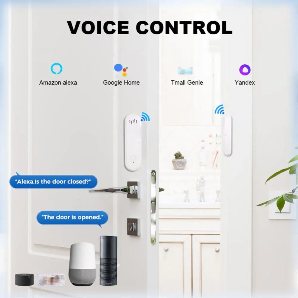 Tuya-Sensor Inteligente de Janela e Porta com Alarme Sonoro, Mini Sensor Sem Fio, Detectores Abertos e Fechados, Controle APP, Sistema de Segurança Doméstica