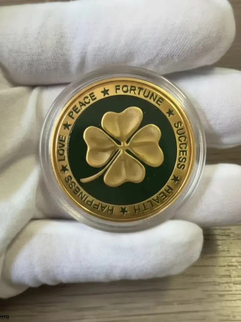 Moneda Conmemorativa de Metal Pintada con Trébol de Cuatro Hojas de la Suerte, 4 cm, Redonda, para Decoración del Hogar