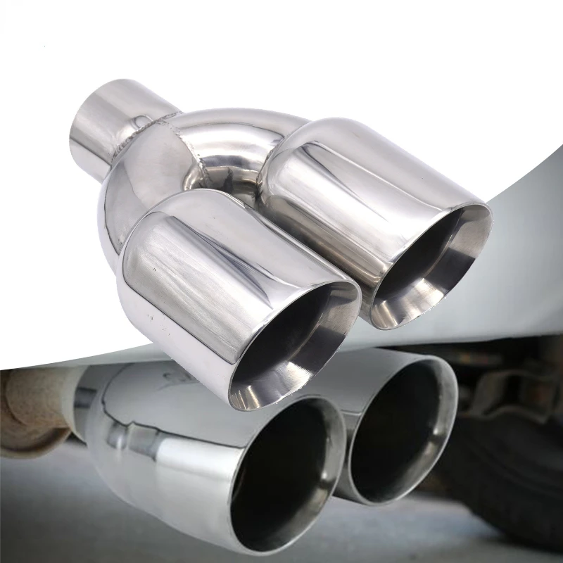 

Car modification stainless steel tail throat double nozzle silencer 63 89 101mm blue plated thickened universal exhaust pipe