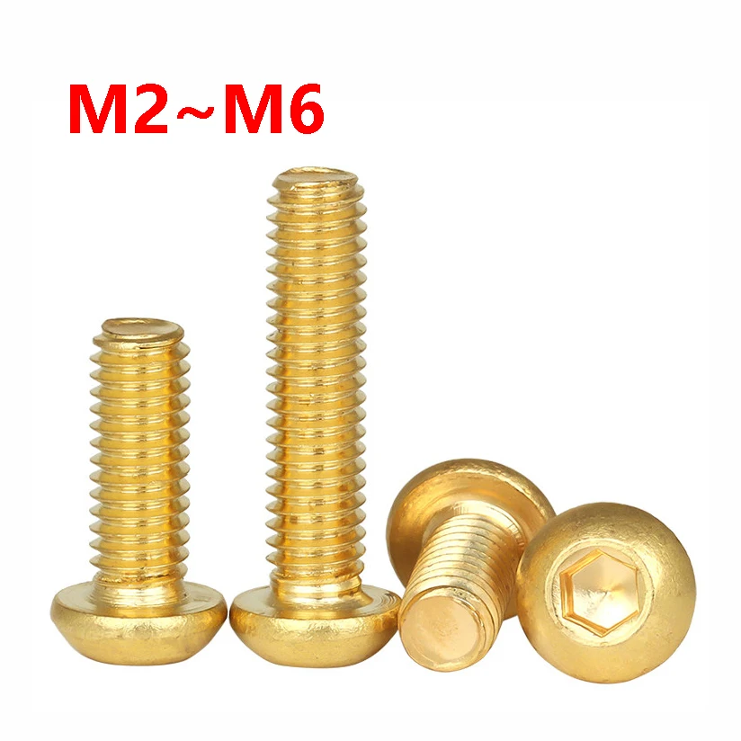 5~100Pcs Brass Hexagon Socket Round Pan Head Bolts M2 M3 M4 M5 M6 Allen Machine Bolts