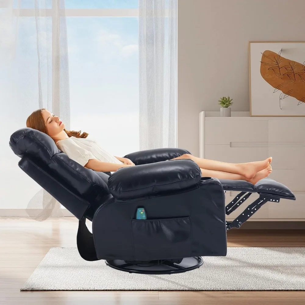 كرسي كرسي من الجلد الصناعي مع كراسي استلقاء يدوية للتدليك الحراري كرسي هزاز دوار مع حامل أكواب للبالغين، #3