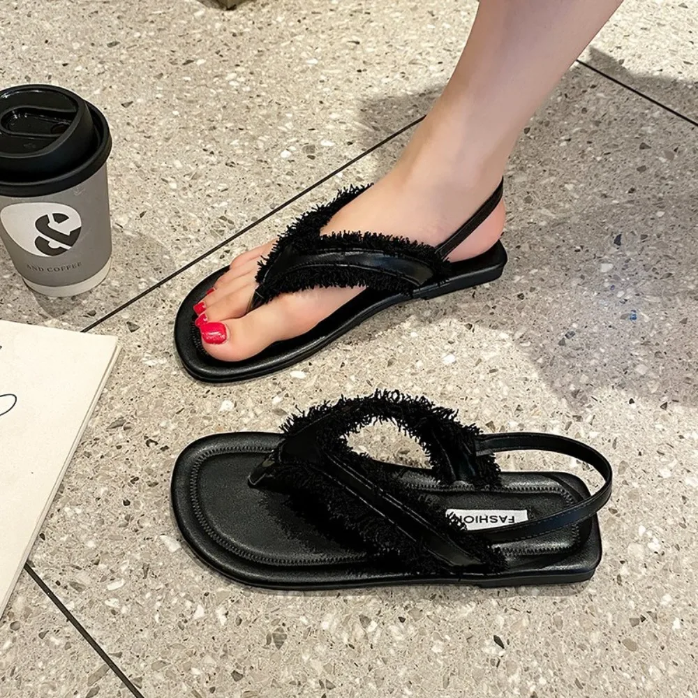 Sandals Women's 2026 Summer New Korean Version of Casual Fashion Roman Women's Shoes Wear Retro Fringed Toe Flat Sandals Women
