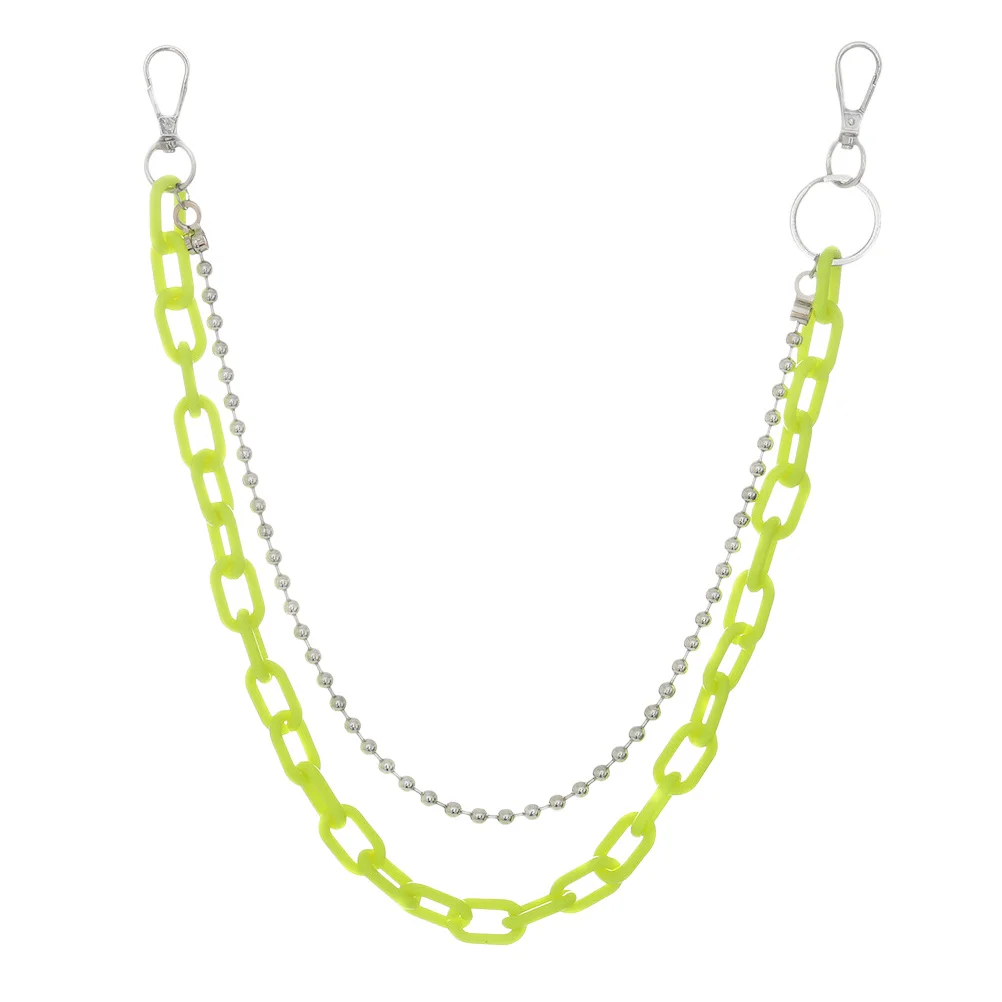 Geometryczny łańcuszek na ciało, owocowo-zielony, akrylowy, żelazny, lekki, wytrzymały, polerowane okrągłe koraliki, galwanizowany, błyszczący łańcuszek na talię.