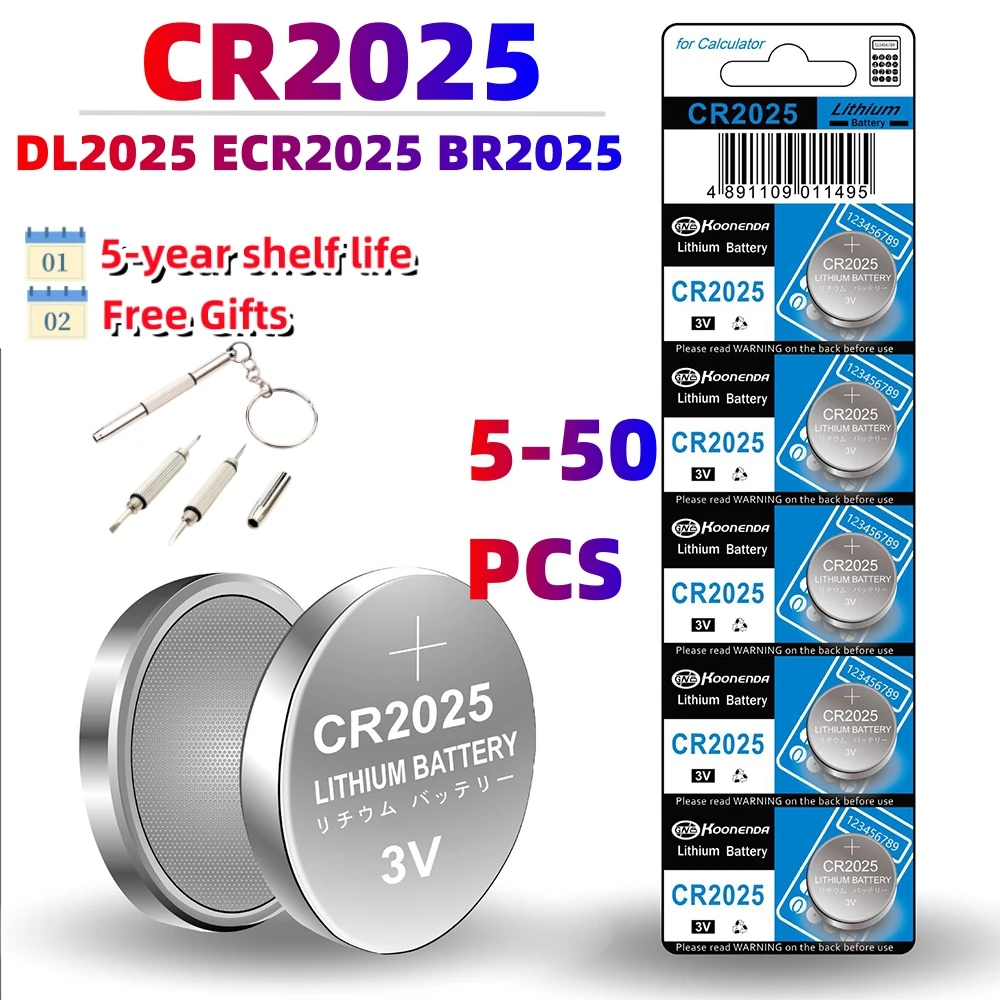 Pilas de botón de litio CR2025, 3V, Ideal para llaveros, relojes, calculadora, termómetros, glucómetros y más, con regalo