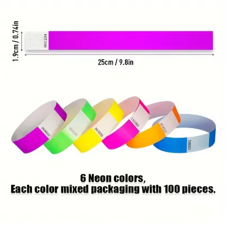 Disposable six-color synthetic paper Serial number wristband, fluorescent color suitable for nightclubs, waterproof ticket