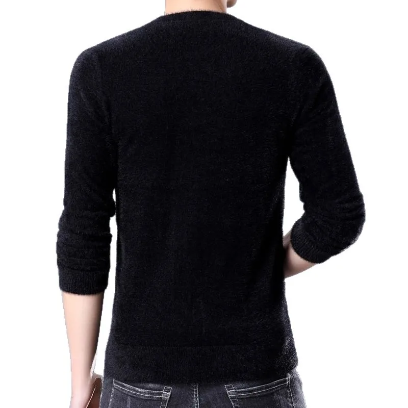 شتاء جديد الرجال سميكة المنك رداء علوي من الصوف الرجال البلوز الغزل الدافئة سترة الكشمير المعنقة إبرة مينغ يي #5