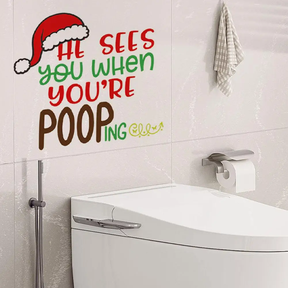 Christmas Santa Hat Toilet Bowl Sticker Home Decor - Funny English Bathroom Decal for Holiday Season