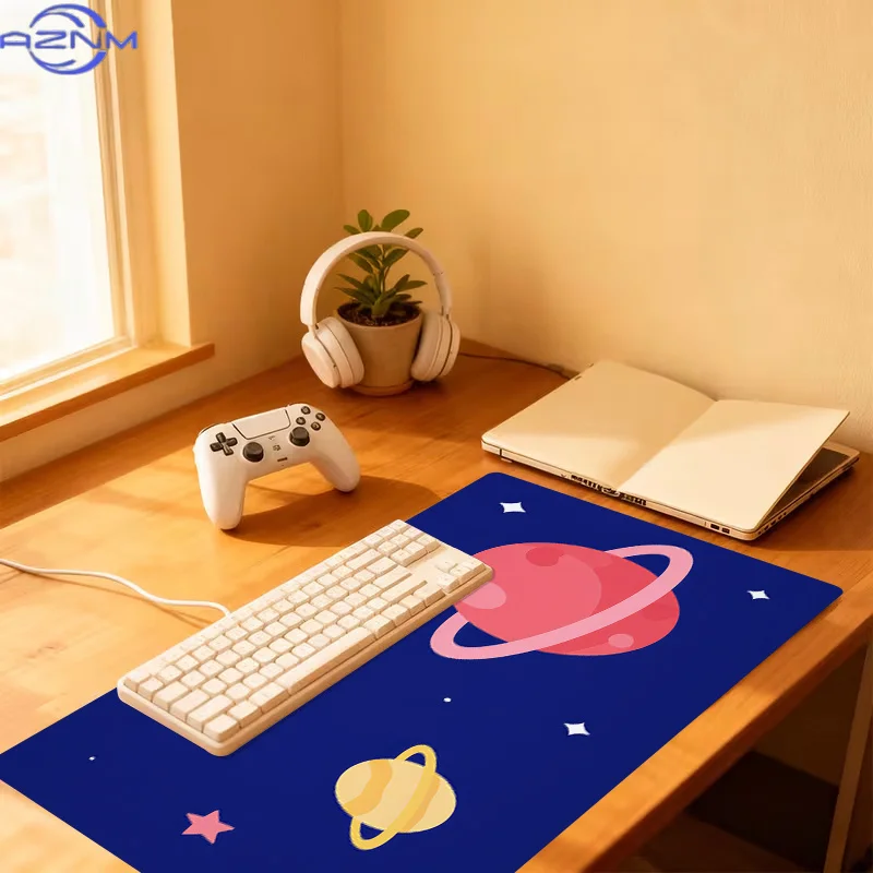 1pc Extra-Large, Non-Slip, Durable Desk Mat, Mouse Pad, Featuring Red Planet with Rings, Rubber Base, for Office, Computer Decor