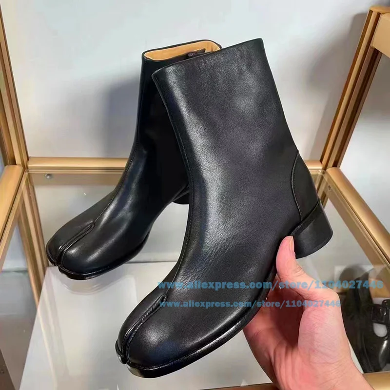 Botas Tabi con punta dividida para hombre, botines informales de tacón bajo, estilo clásico de diseñador, zapatos hechos a mano de marca de lujo