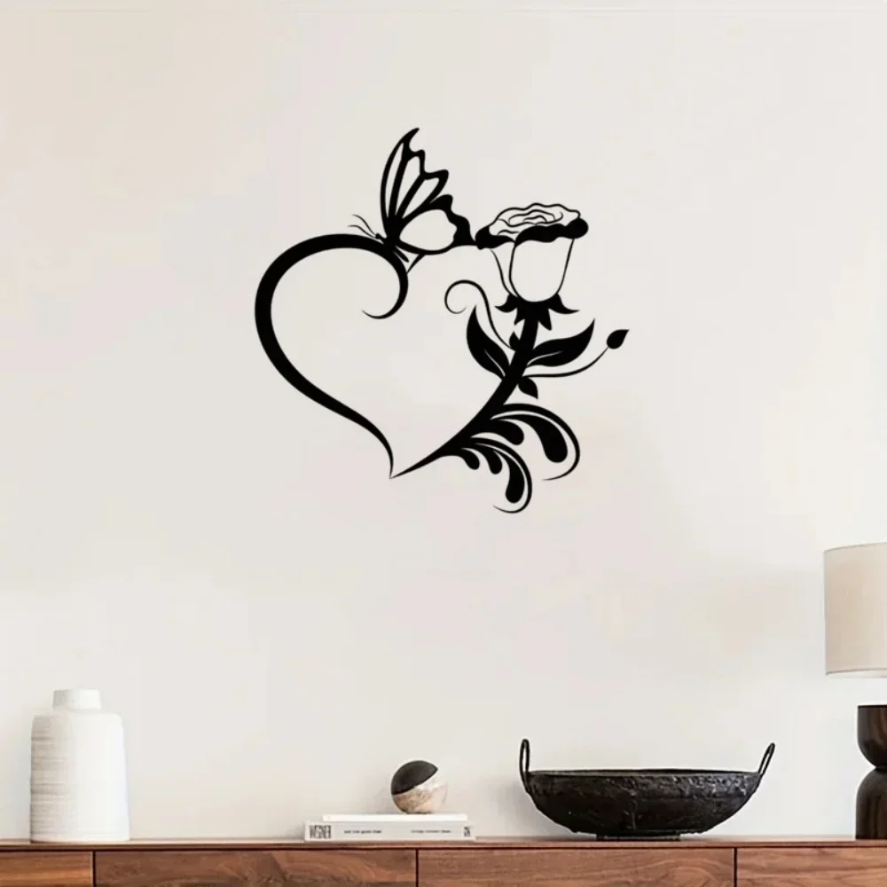 CIFBUY Metal Heart Rose Butterfly Wall Art Sturdy Iron Geometric Sculpture For Living Room Bedroom Home Decoration Lover Gift