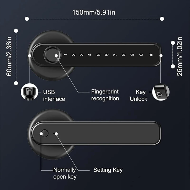 Cerradura de puerta inteligente con huella dactilar, perilla de puerta con teclado, cerradura de puerta de entrada sin llave con manija para el hogar, Hotel, oficina, apartamento