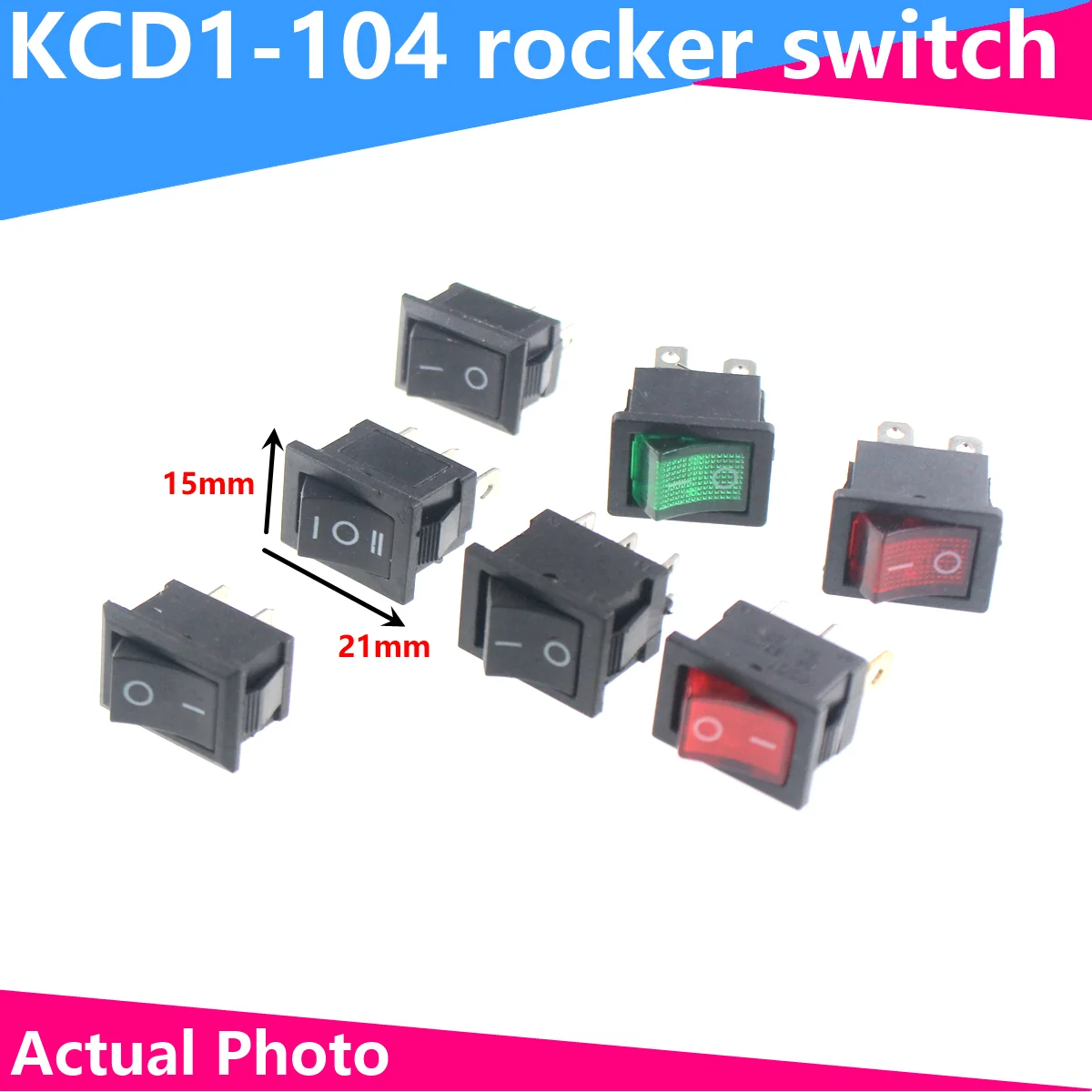 

5PCS/LOT KCD1 4 Pin 21*15mm ON-OFF Boat Car Rocker Switch 6A/250V AC 10A/125V AC With Red Blue Green Yellow Light Switch