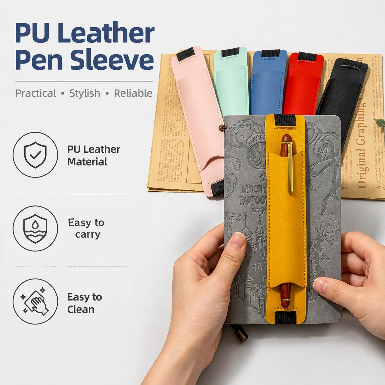 1/2pcs multicolor elastic strap PU leather pen holder, simple literary style, PU leather, long strip, notebook pen holder
