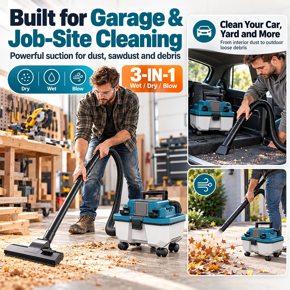 SIHAO Cordless Wet Dry Vacuum Cleaner 22Kpa 10L 3 in 1 Brushless Portable Blow Suction for Makita 18V Battery Car Home