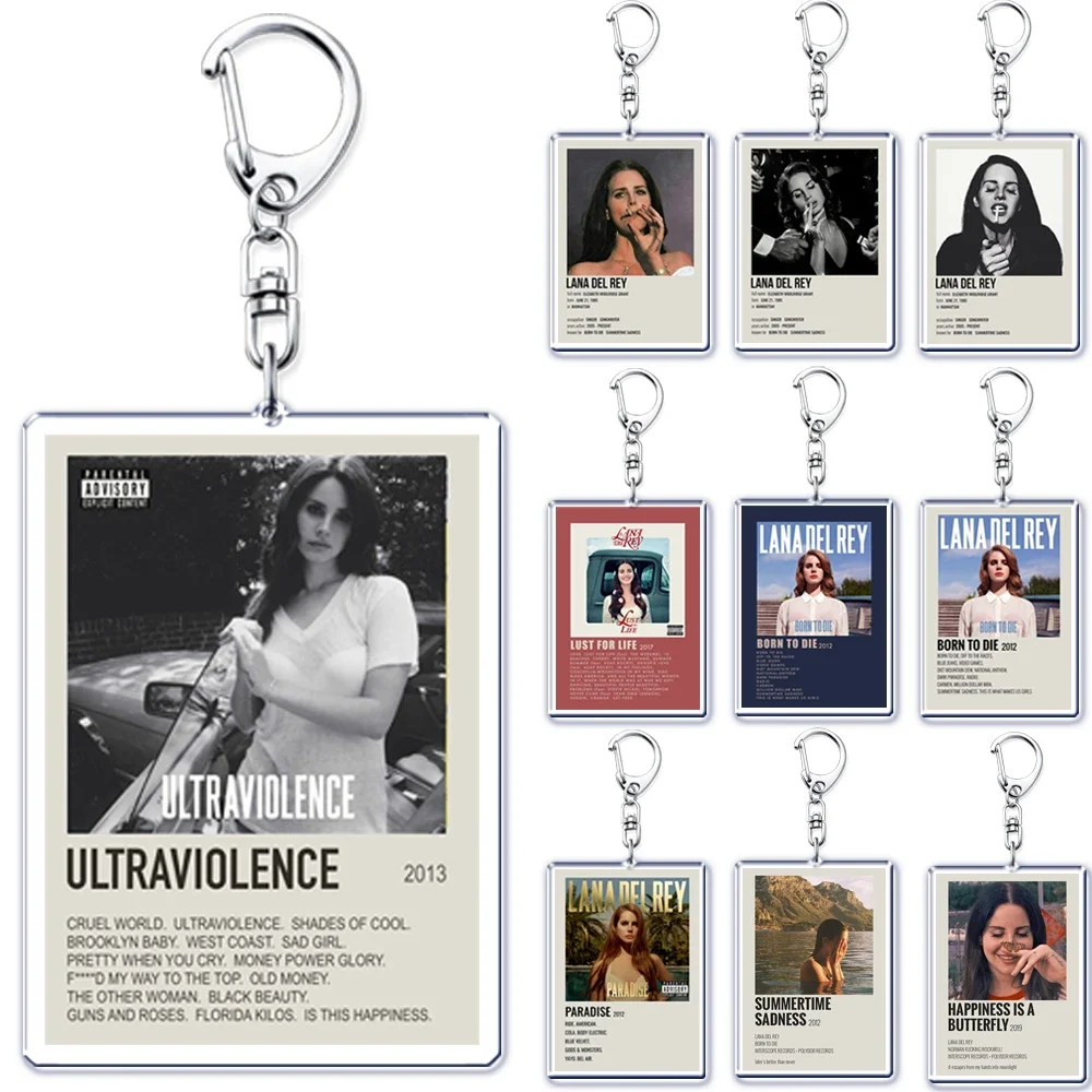 Llavero con póster minimalista de Lana Del Rey, colgante para bolso, llavero ultraviolento, regalo para fanáticos de la joyería