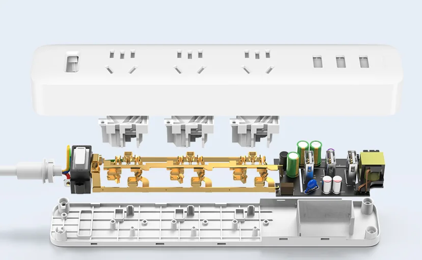 แผ่นปลั๊กไฟ2023 Xiaomi พร้อมปลั๊ก3ช่องเสียบ USB ชาร์จเร็วแผงปลั๊กไฟอเนกประสงค์250V 2500W แบบ10A