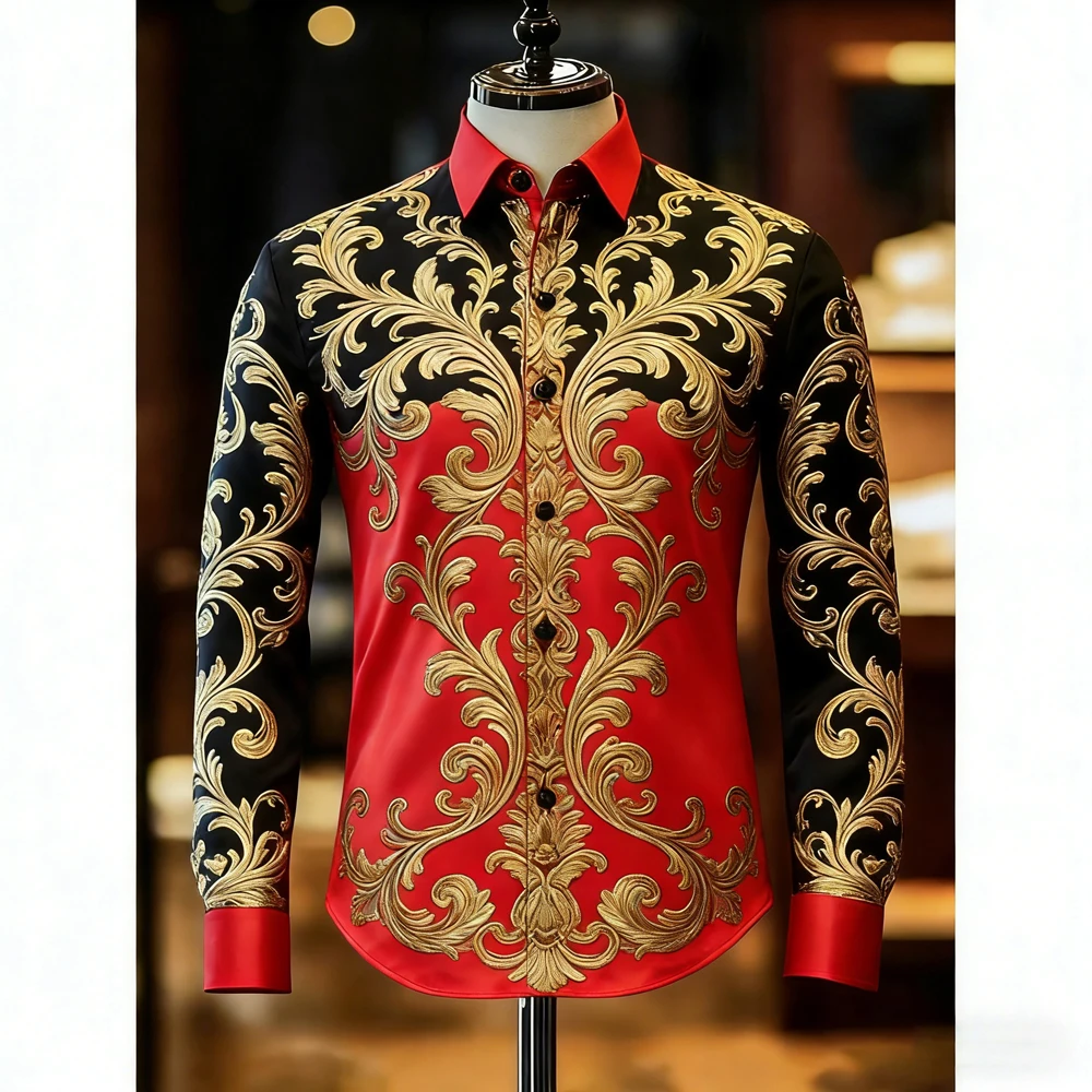 

Men's new summer long-sleeved lapel shirt, thin natural 3D printed shirt, suitable for many occasions, men's clothing for You