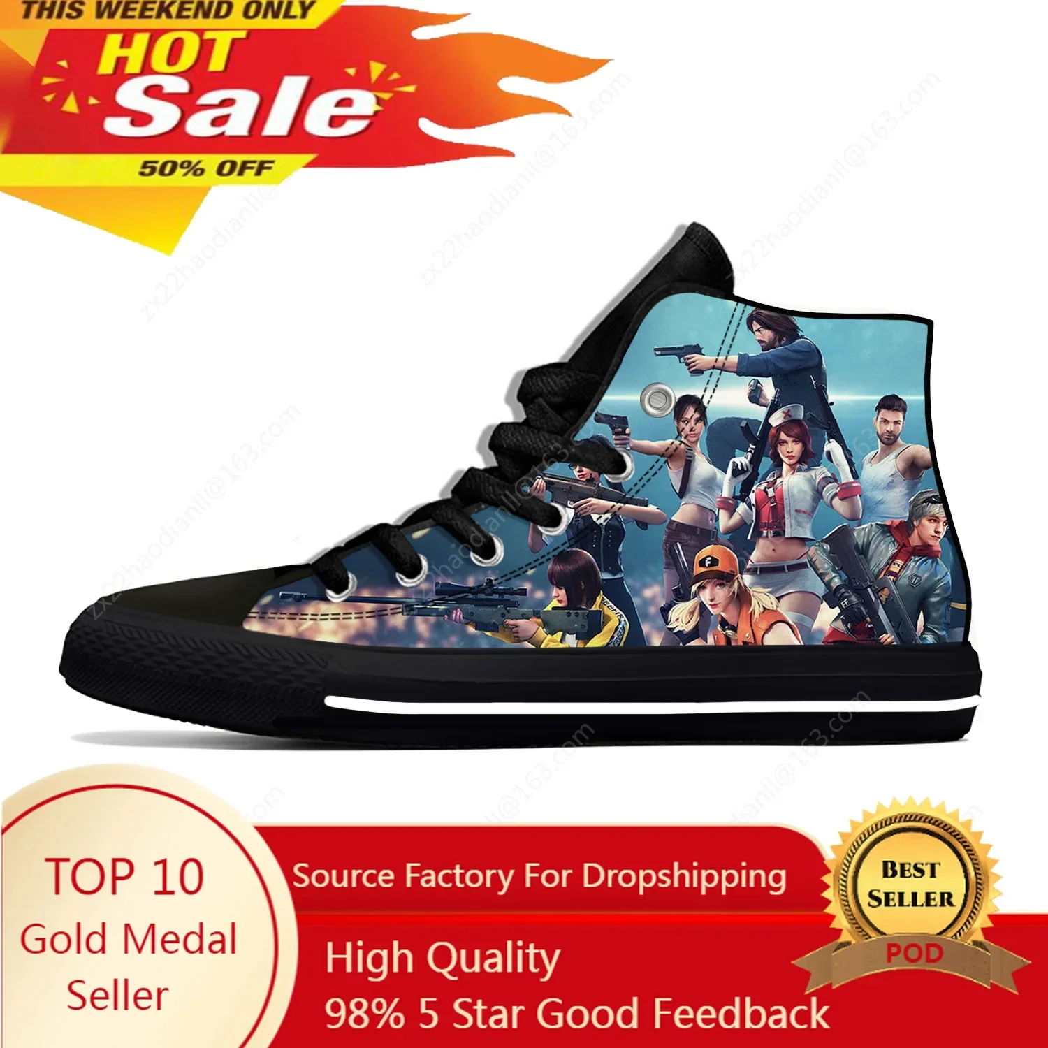 Free Fire Game Pattern Lightweight Cloth 3D Print Funny Hot Fashion High Top Canvas Shoes Mens Womens Casual Breathable Sneakers