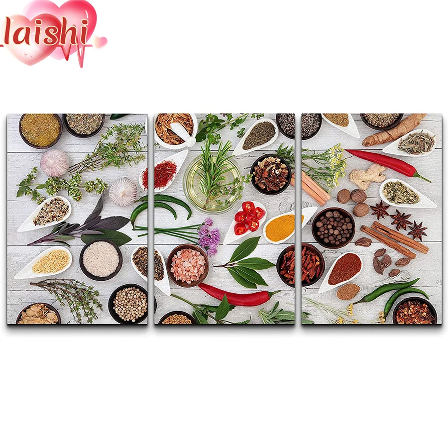 3 pcs Full Square Diamond Kitchen food seasoning 5D DIY Diamond Painting 3D Embroidery Cross Stitch Rhinestone Painting Decor