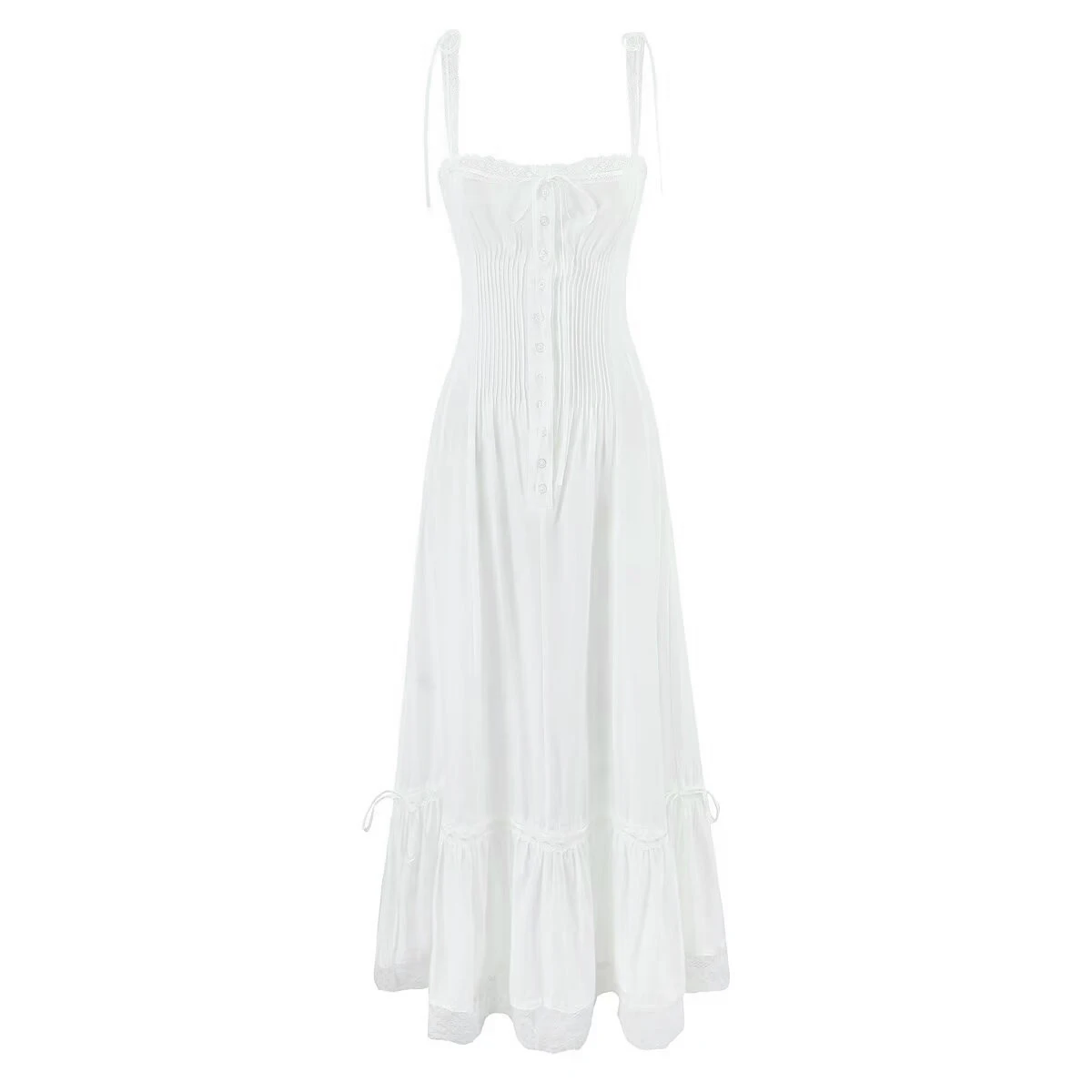 

Lace Pleated Maxi Dress Women Summer A Line White Strapless Backless Sexy Robes Lady Elegant Evening Party Long Dress 2025