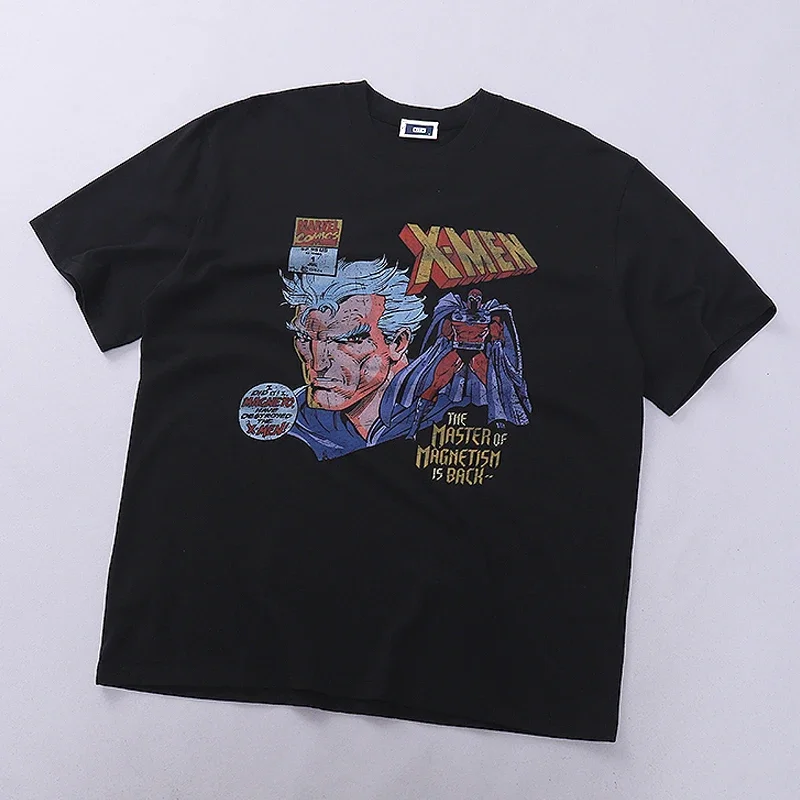 تي شيرت قطني فضفاض بأكمام قصيرة من علامة تجارية أزياء High Street الأمريكية للرجال والنساء من القطن الثقيل باللون الأسود #4