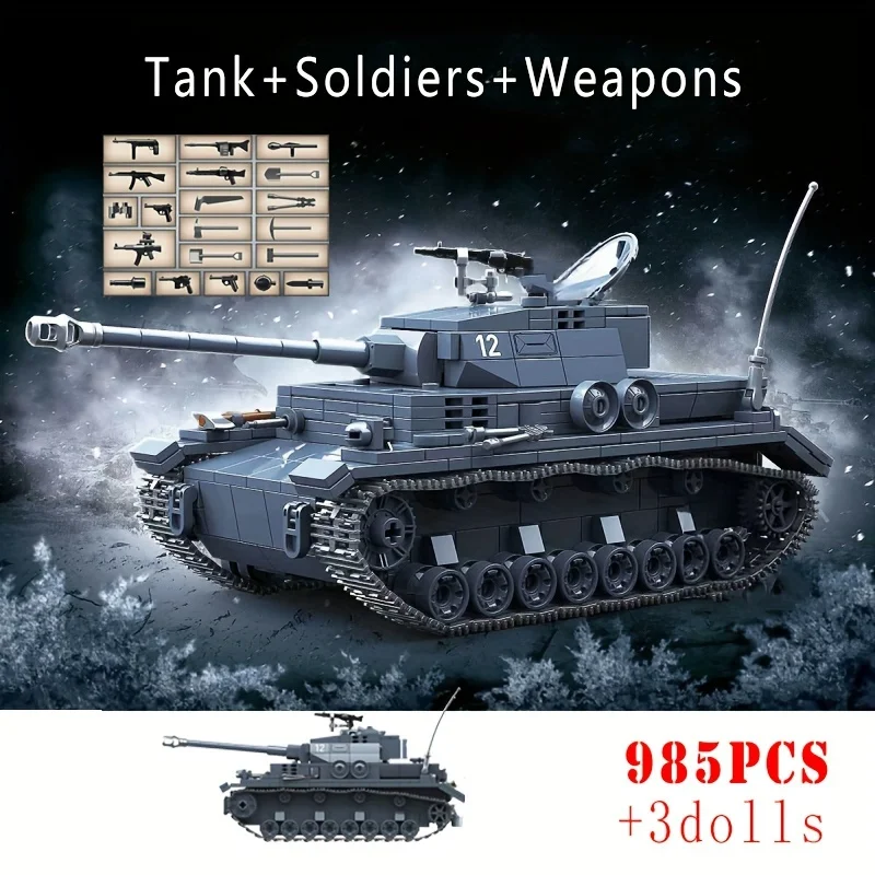 985Pcs City Swat Rotatable For CATERPILLAR Type 4 Tank Model Ornaments, Military Collectible Block Toys, Birthday Gifts