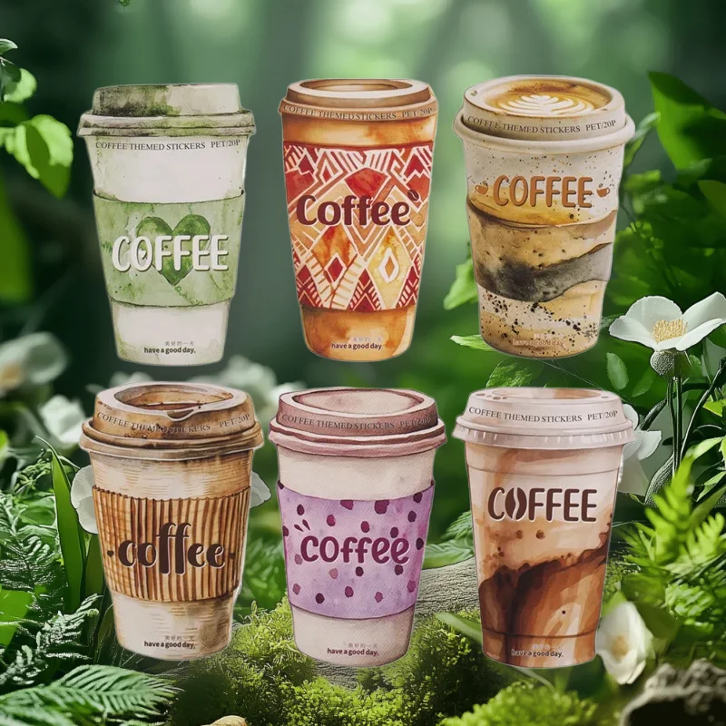 1 Packung/3 Packung 20 Stück 6 Stil Kaffeefleck PET Aufkleber Kaffeefarbe Serie DIY Theme Packs