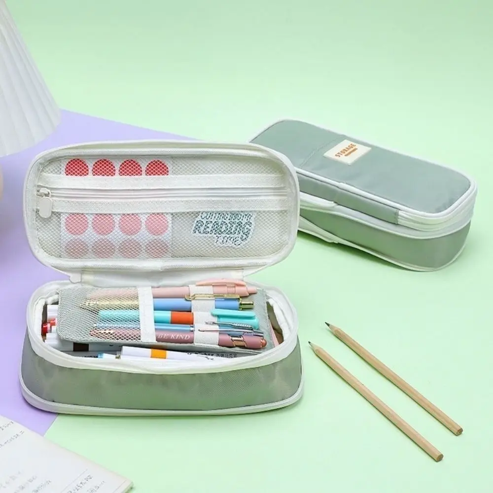 New Oxford Fabric Pencil Cases Zip Closure Multi-layer Pen Organizer Box Large Capacity Foldable Stationery Bag For Students