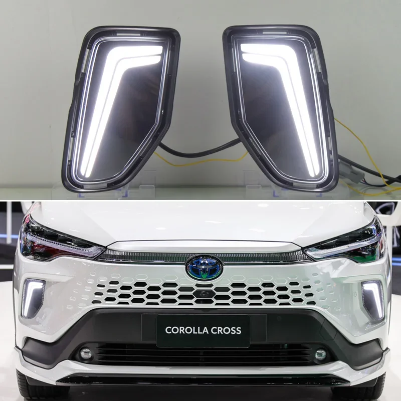 For Toyota Corolla Cross 2024 LED Daytime Running Light Dynamic Turn Signal Waterproof ABS Car DRL 12V LED Fog Lamp Decoration