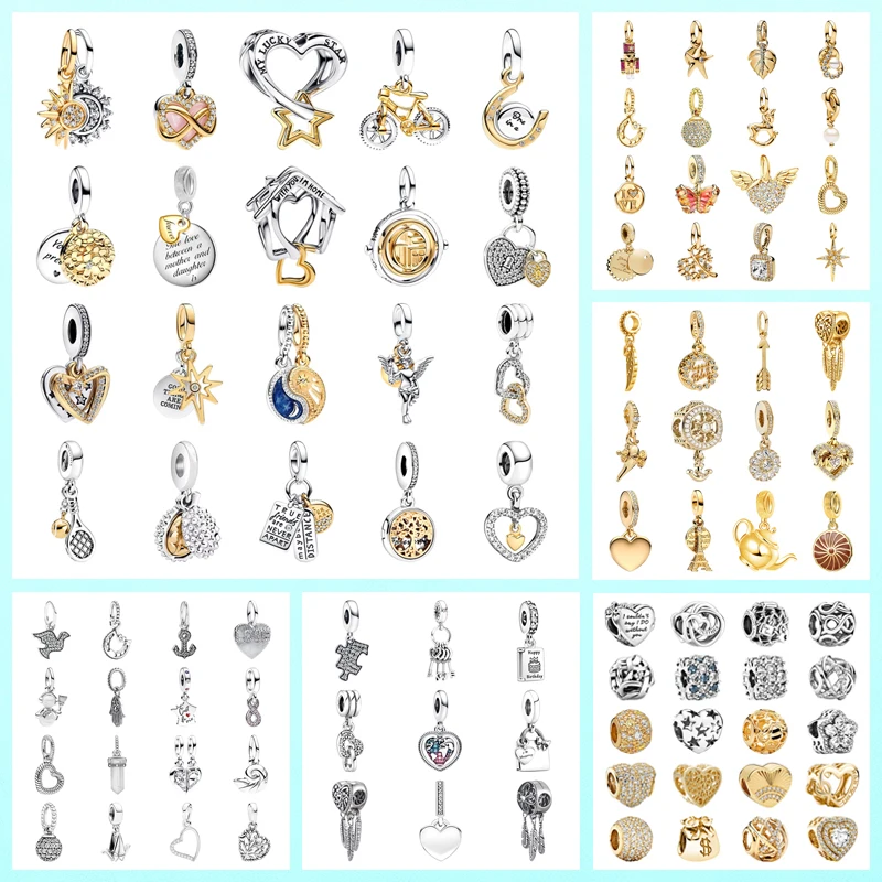 هدايا مجوهرات جديدة يمكنك صنعها بنفسك متألقة قابلة للانفصال للشمس والقمر لاكي ستار وقلب شجرة عائلية على شكل فراشة خرز ساحر يناسب السوار الأصلي