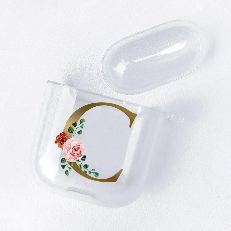 Casing Earphone bening huruf alfabet emas mawar, untuk Apple AirPods 4 3rd 2 Pro2 penutup transparan untuk Airpod 1 3 pelindung Fundas