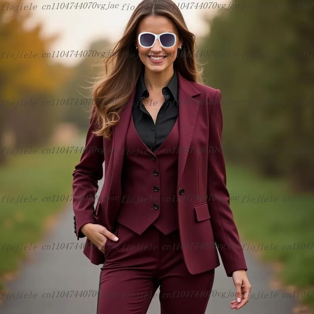 New Burgundy Formal Business Women Suit Wedding Party Prom Ladies Mother Girl Wife Tuxedos Costume 3 Piece Set Blazer Vest Pants