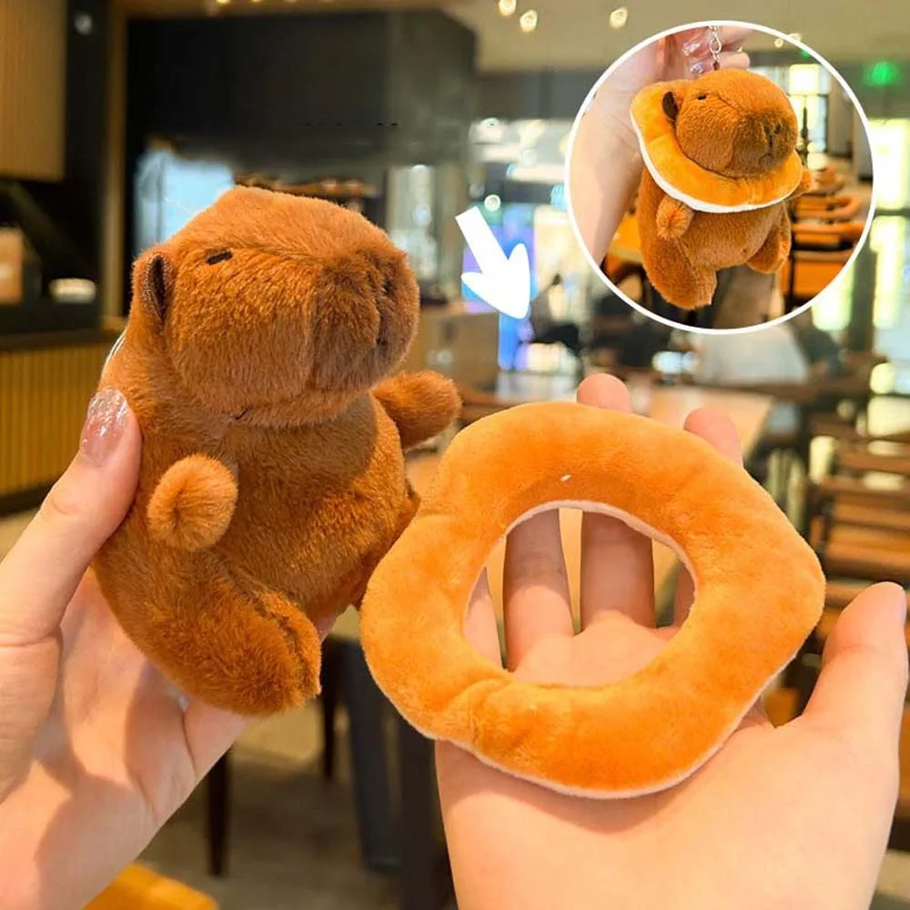 Kawaii Soft Capybara Key Ring Funny Hamburger Plush Animal Pendant Red-hot PP Cotton Cartoon Doll Keychain Women