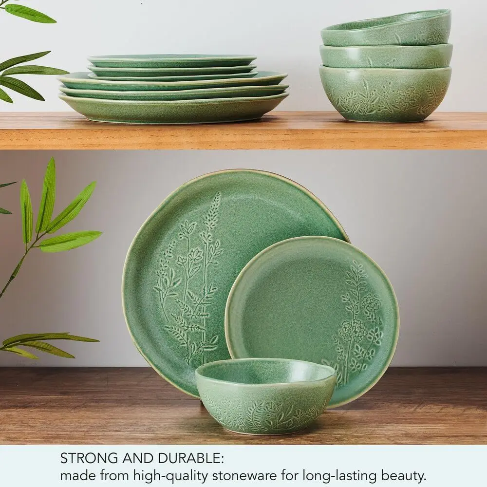 Green 12-Piece Dinnerware Set for 4, Carrie Collection