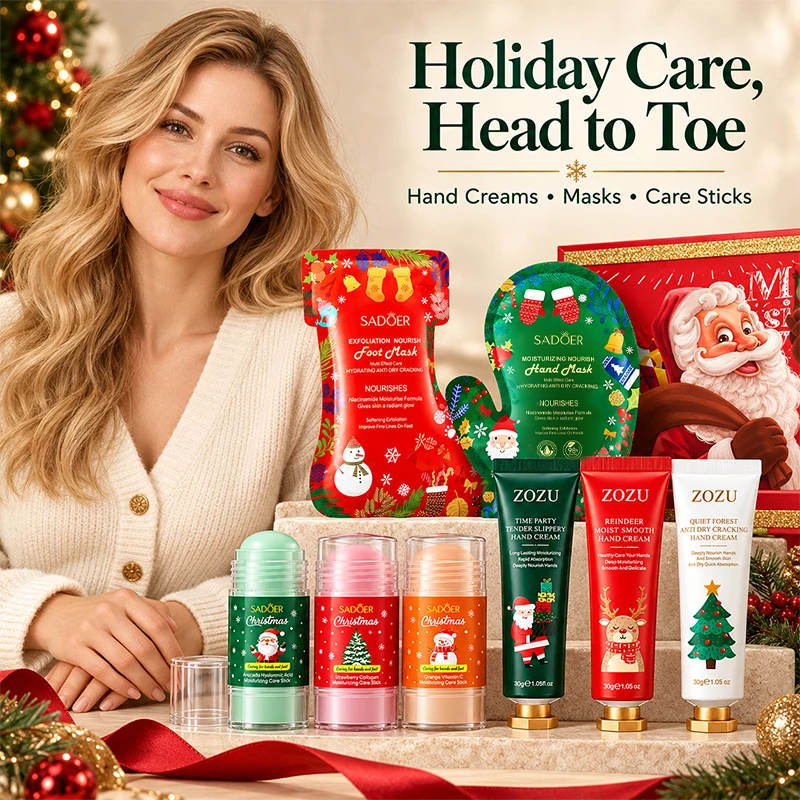 Christmas Skin Care Set Hand Cream Hand Foot Mask Moisturizing Care Stick Winter Anti Dry Crack Nourish Smooth Skin Holiday Gift